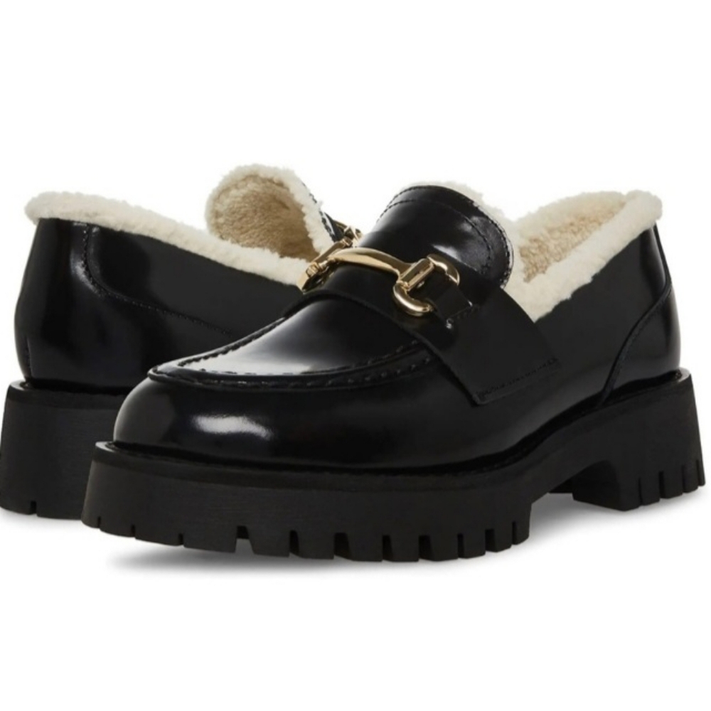 Steve Madden Black Loafers with Gold Accent
